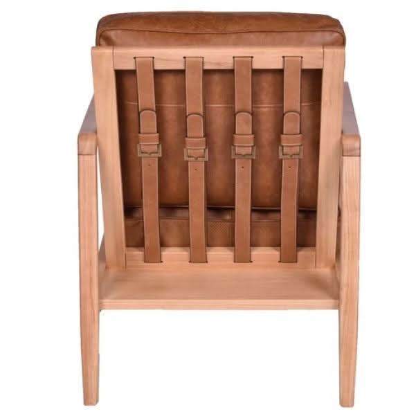 INNIS BUCKLE LEATHER ARMCHAIR LOUNGE CHAIR EASY CHAIR COLUMBIAN BROWN - MyChocolateWood