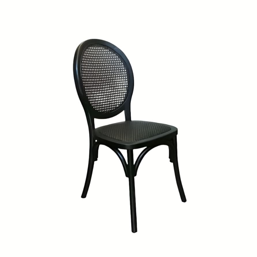 ISLANDER RECYCLED ELM TIMBER DINING CHAIR OPEN RATTAN WEAVE BLACK 44X55X95(H) CM - MyChocolateWood