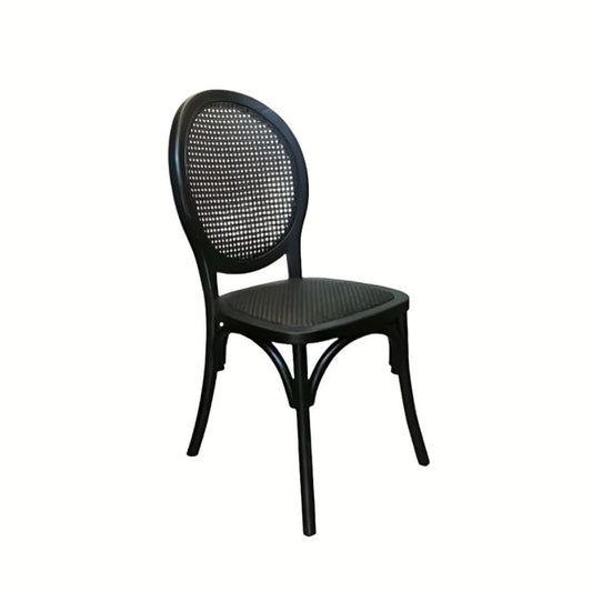 ISLANDER RECYCLED ELM TIMBER DINING CHAIR OPEN RATTAN WEAVE BLACK 44X55X95(H) CM - MyChocolateWood