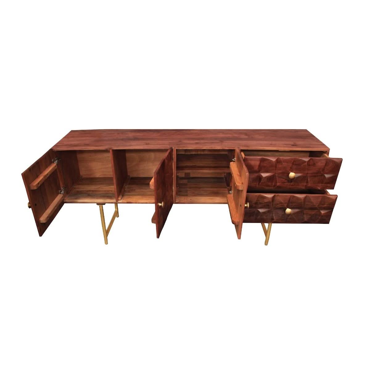IVANNO SOLID MANGO WOOD 3 DOOR 2 DRAWER CONSOLE  IN WALNUT FINISH 177CM - MyChocolateWood