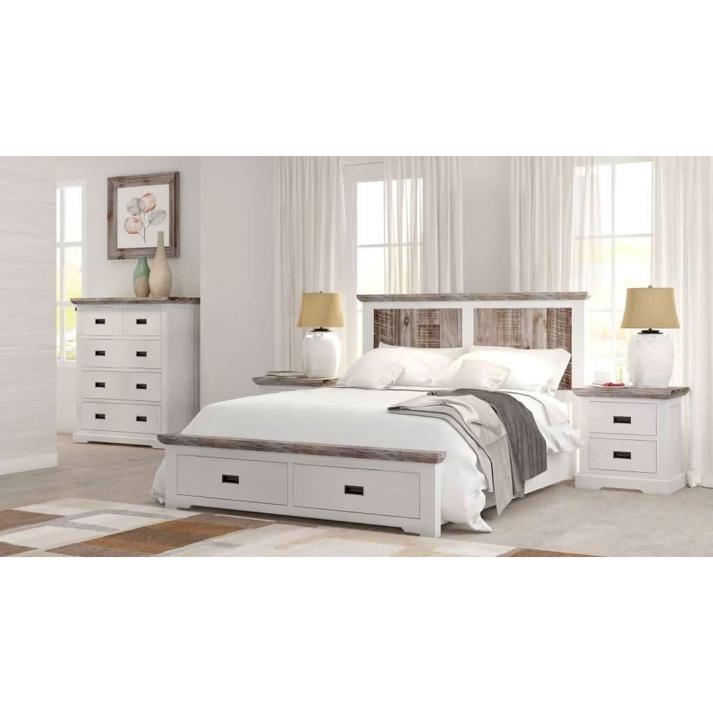 CASSIE ACACIA WOOD QUEEN BED + TALLBOY + 2 X BEDSIDE TABLES PACKAGE DEAL - MyChocolateWood