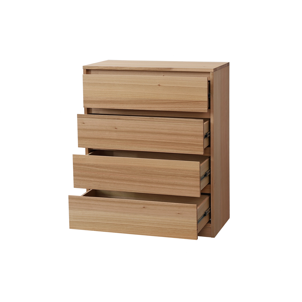 JAXX SOLID MESSMATE & BLUE GUM VENEER 4-DRAWER TALLBOY 4-DRAWER CHEST OF DRAWERS NATURAL