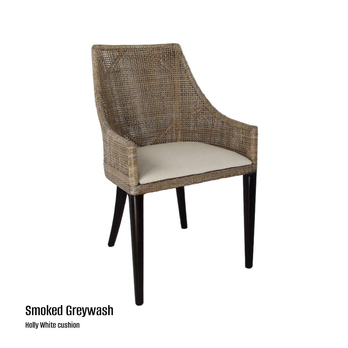 JENALLI HAMPTONS RATTAN DINING CHAIR/ LOUNGE CHAIR IN SMOKED GREYWASH - MyChocolateWood