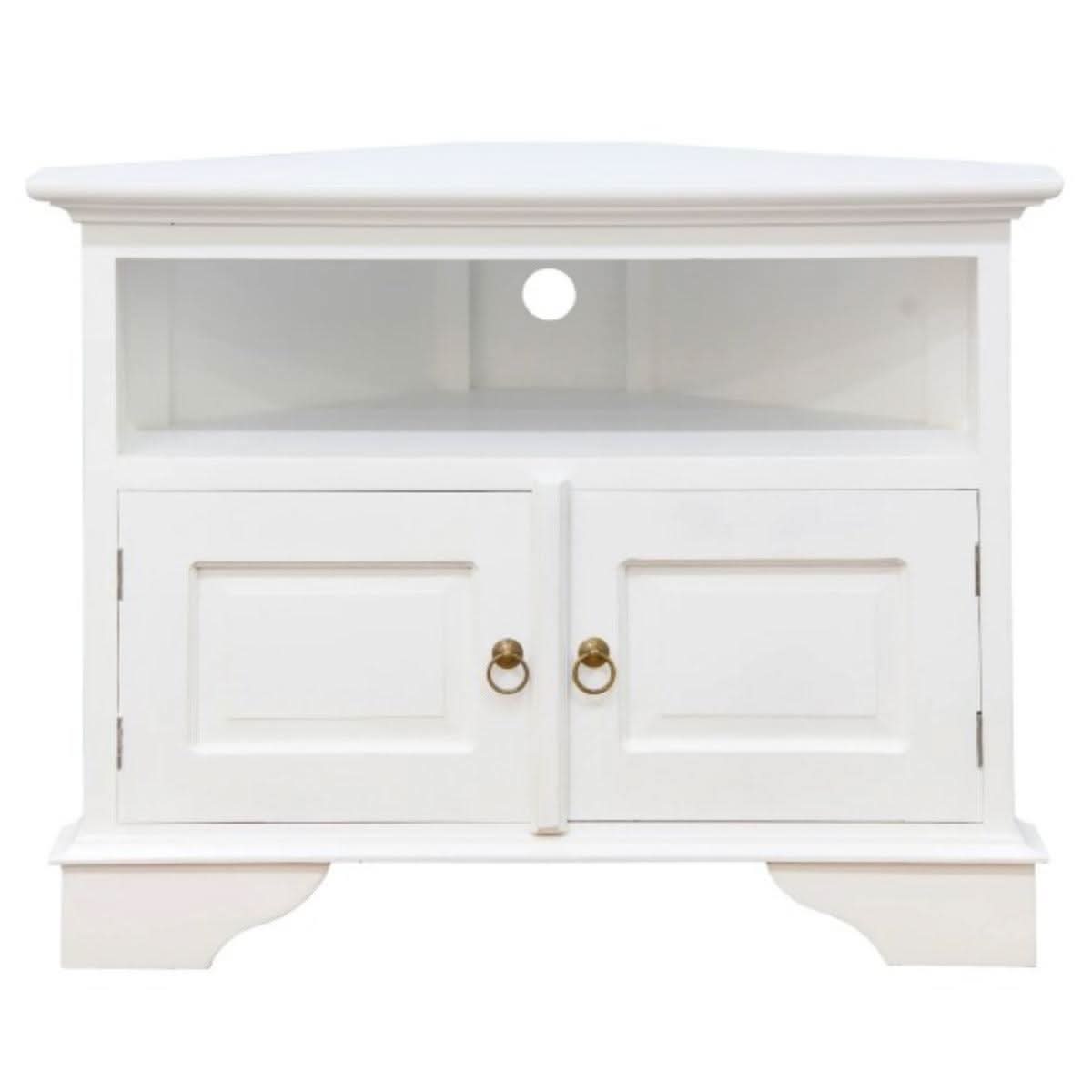 JEREMIAH CORNER SOLID MAHOGANY TV UNIT 2 DOORS/SHELF - WHITE - MyChocolateWood