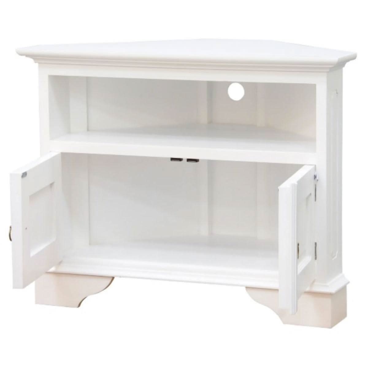 JEREMIAH CORNER SOLID MAHOGANY TV UNIT 2 DOORS/SHELF - WHITE - MyChocolateWood