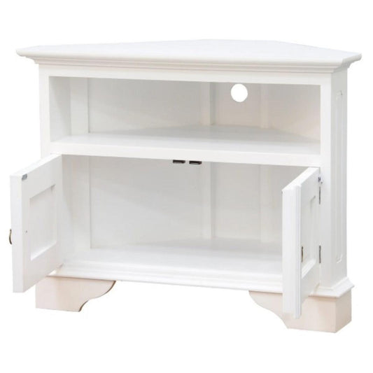 JEREMIAH CORNER SOLID MAHOGANY TV UNIT 2 DOORS/SHELF - WHITE - MyChocolateWood