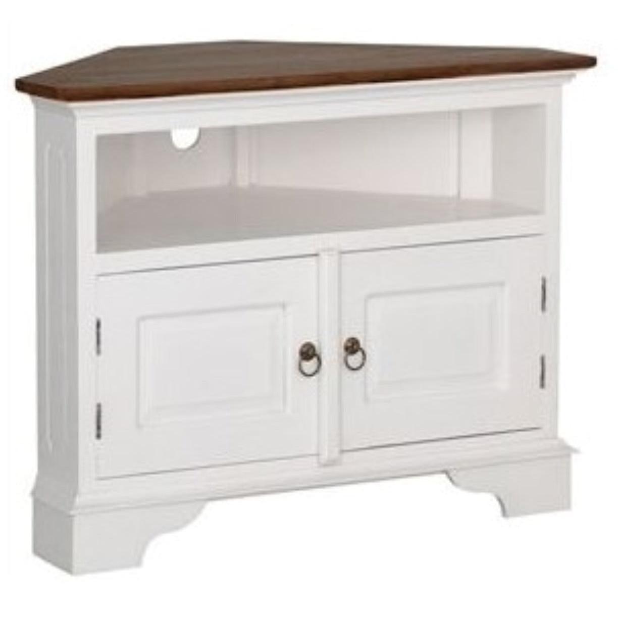 JEREMIAH SOLID MAHOGANY CORNER TV UNIT 2 DOORS/SHELF - WHITE/CARAMEL - MyChocolateWood