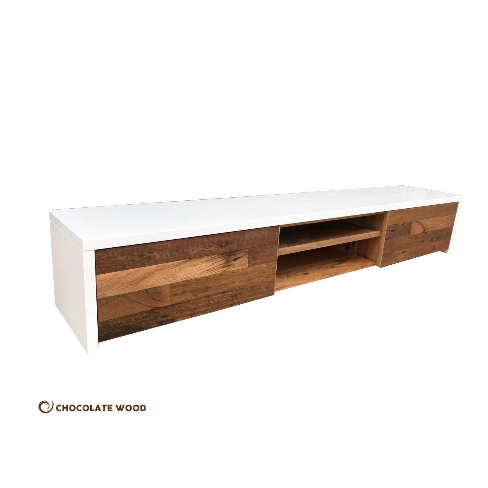 JESSICA LOWLINE TV/ENTERTAINMENT UNIT ETU IN POLYURETHANE & RECYCLED HARDWOOD AUSTRALIAN CUSTOM MADE - MyChocolateWood