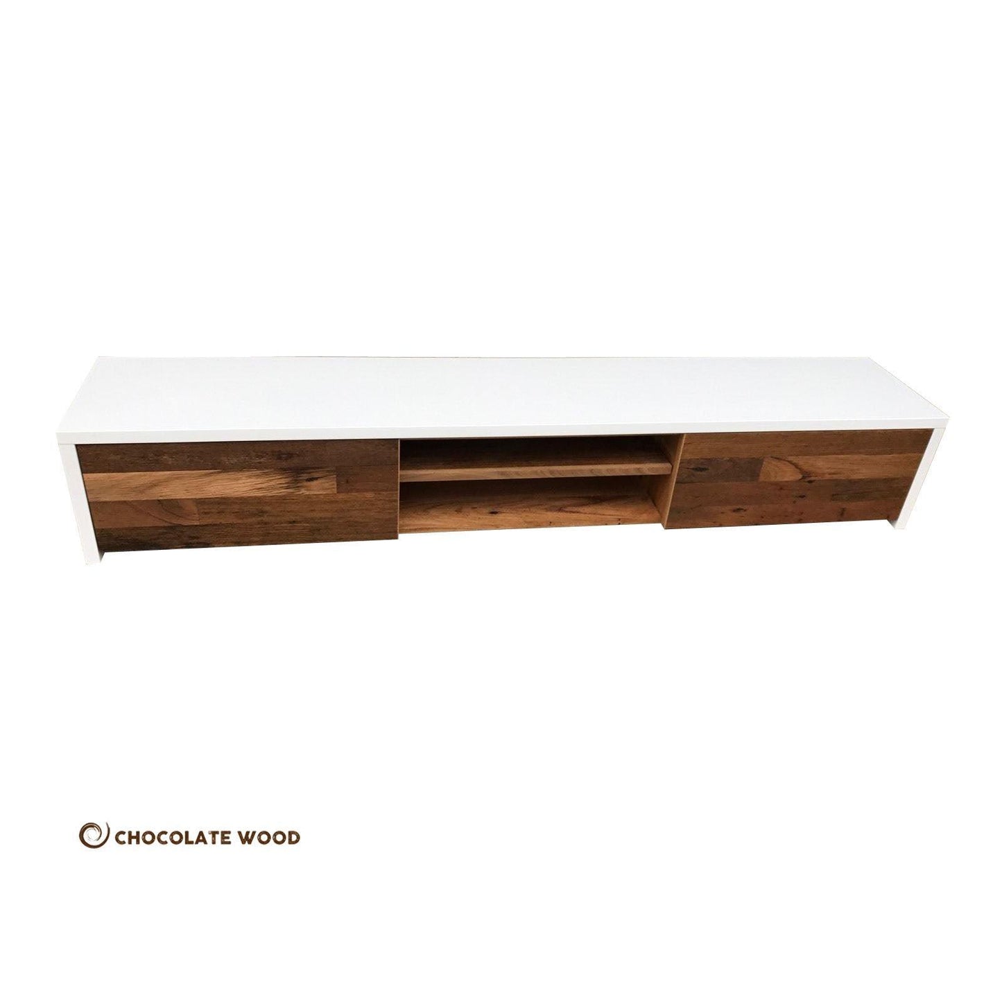 JESSICA LOWLINE TV/ENTERTAINMENT UNIT ETU IN POLYURETHANE & RECYCLED HARDWOOD AUSTRALIAN CUSTOM MADE - MyChocolateWood
