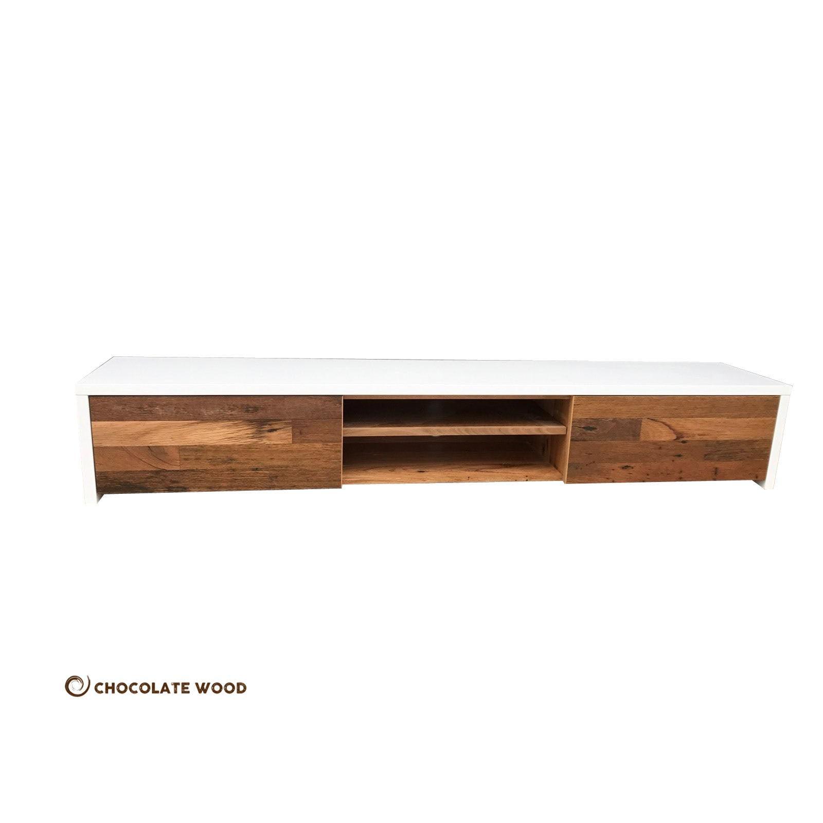 JESSICA LOWLINE TV/ENTERTAINMENT UNIT ETU IN POLYURETHANE & RECYCLED HARDWOOD AUSTRALIAN CUSTOM MADE - MyChocolateWood