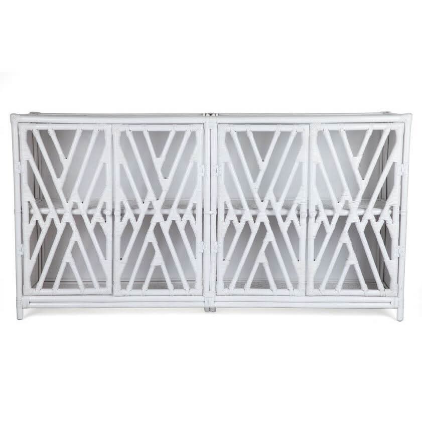 JORJI RATTAN CABINET/CUPBOARD/ LIQUOR CABINET - 4 DOORS - SOLID BLACK OR WHITE - MyChocolateWood