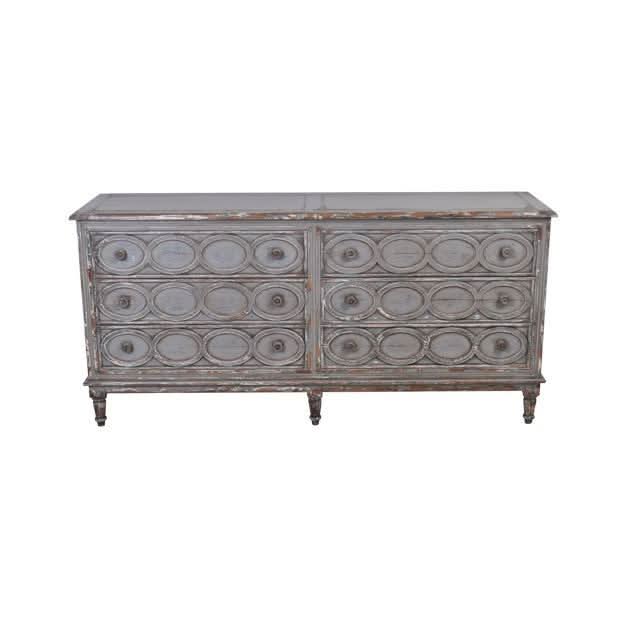 JUNI SOLID RECLAIMED TIMBER RUSTIC 6 DRAWER DRESSER/ 6 DRAWER CHEST OF DRAWERS LIGHT GREY - MyChocolateWood