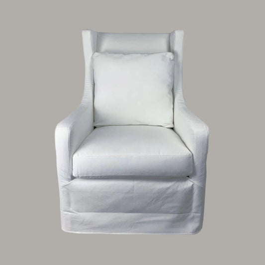 KAMI HAMPTONS SWIVEL ARMCHAIR LOUNGE CHAIR PEARL FABRIC SLIPCOVER CHAIR - MyChocolateWood