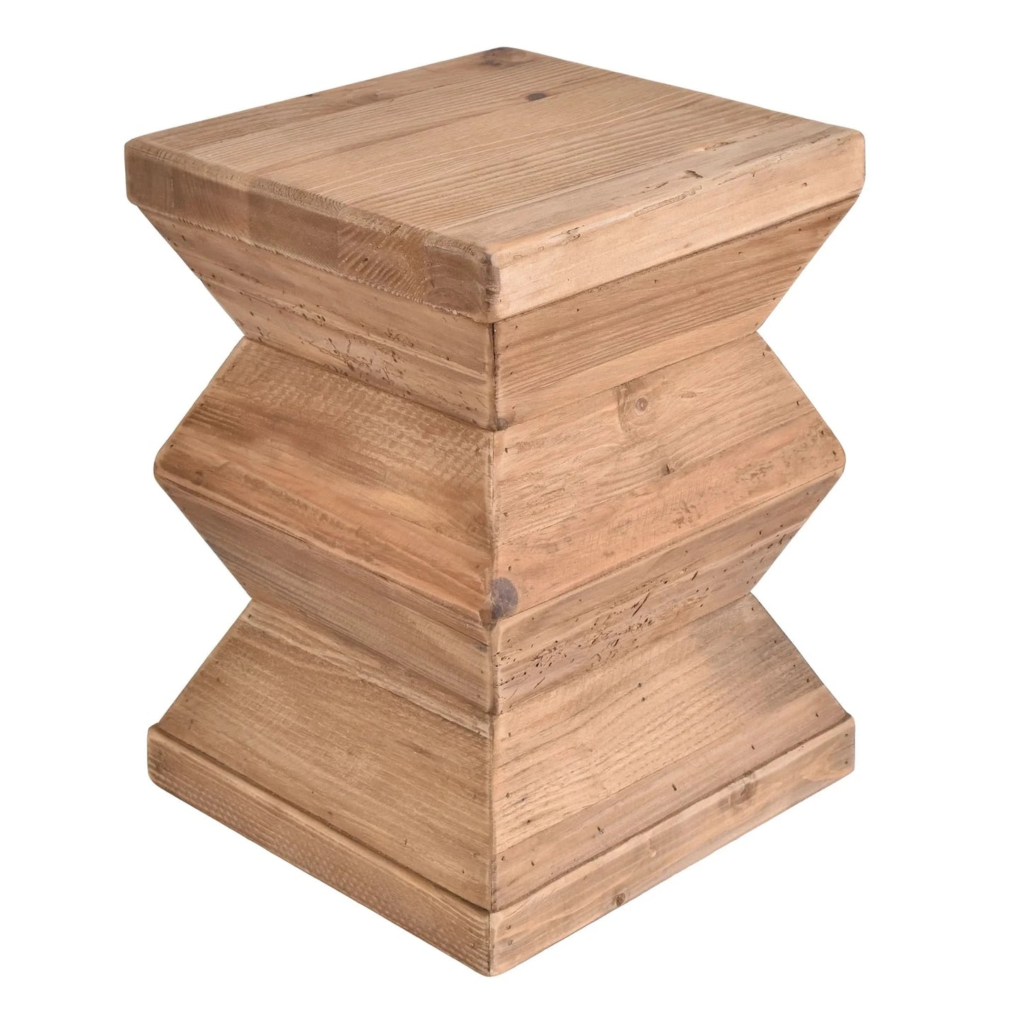 KANITZ RECYCLED PINE ZIGZAG STOOL/SIDE TABLE LAMP TABLE NATURAL - MyChocolateWood
