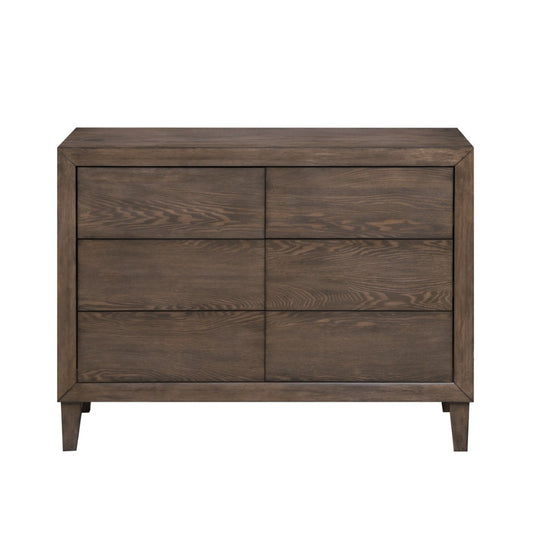 KASIANE RUBBERWOOD 6-DRAWER DRESSER  6-DRAWER CHEST OF DRAWERS CAFE GREY