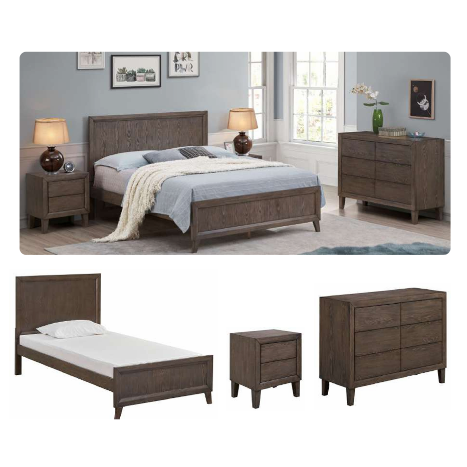 KASIANE RUBBERWOOD 6-DRAWER DRESSER  6-DRAWER CHEST OF DRAWERS CAFE GREY