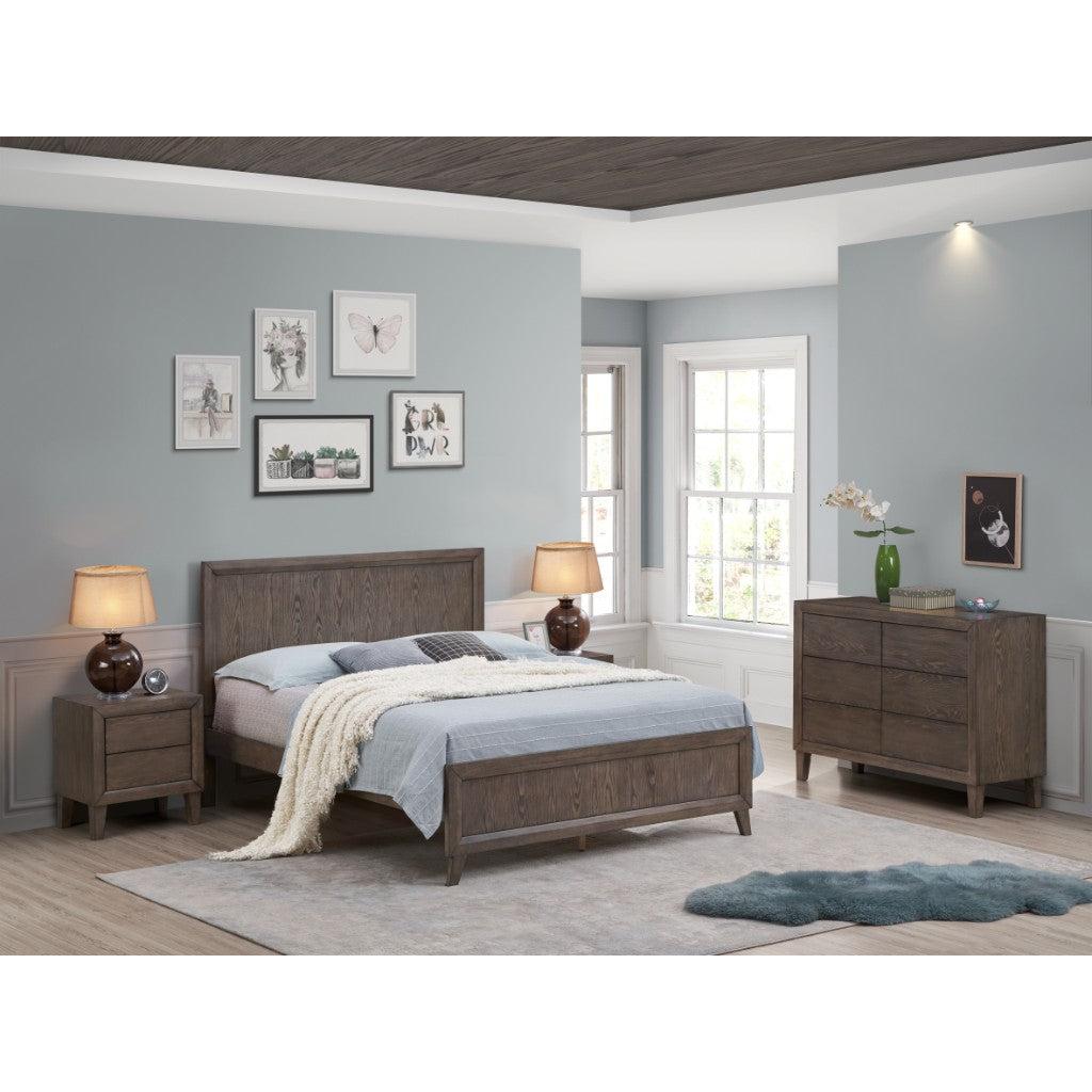 KASIANE RUSTIC RUBBERWOOD QUEEN BED  CAFE GREY