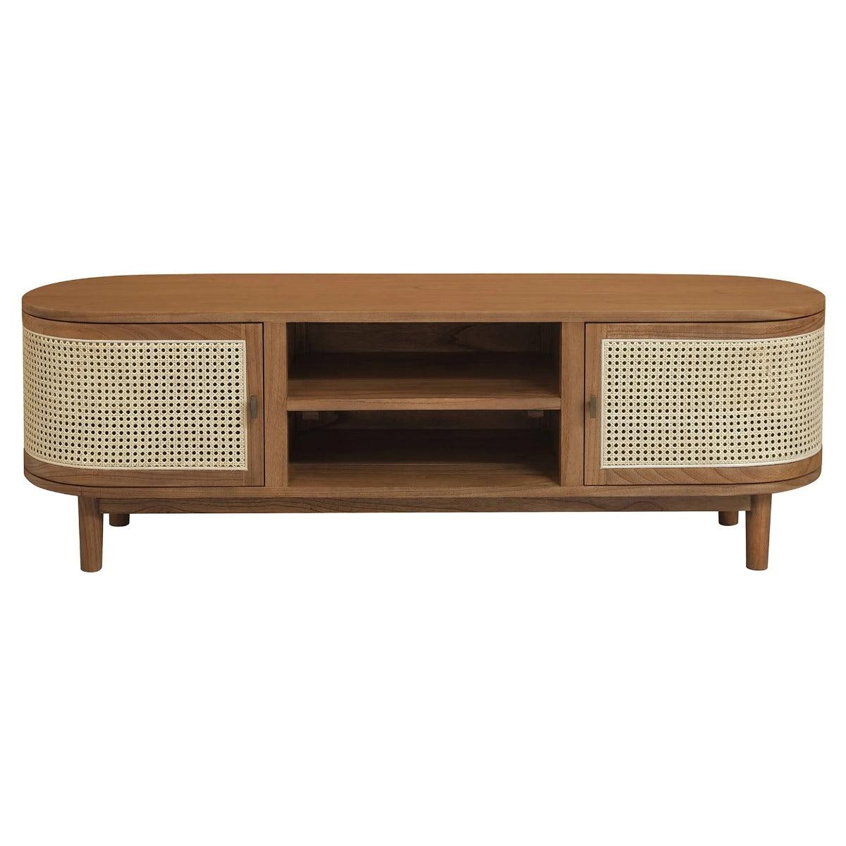 KELLY WHITE CEDAR TIMBER & RATTAN TV UNIT 2 DOORS ALMOND - MyChocolateWood