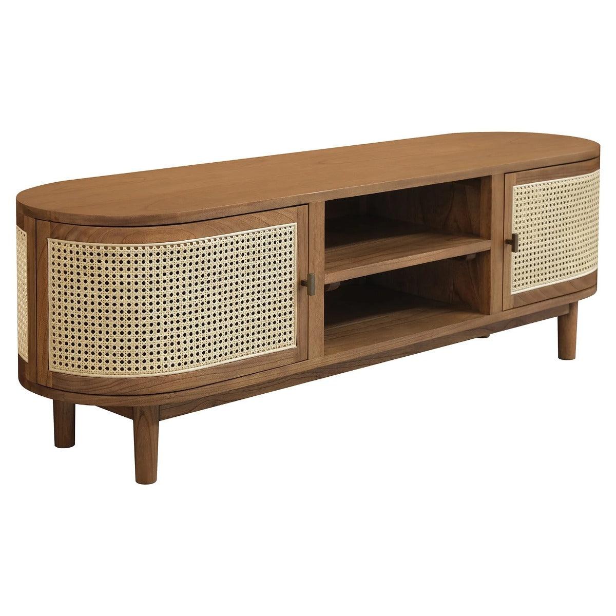KELLY WHITE CEDAR TIMBER & RATTAN TV UNIT 2 DOORS ALMOND - MyChocolateWood