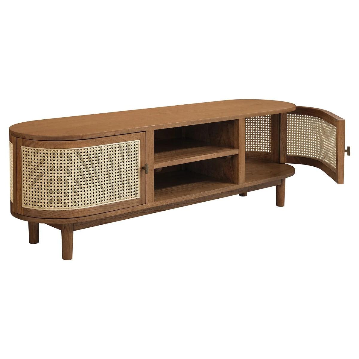 KELLY WHITE CEDAR TIMBER & RATTAN TV UNIT 2 DOORS ALMOND - MyChocolateWood