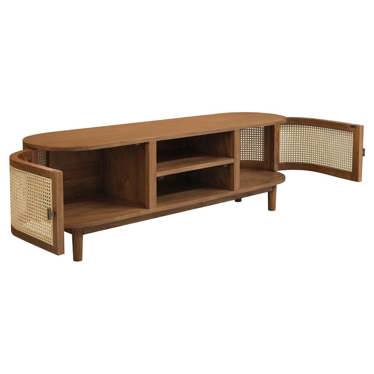 KELLY WHITE CEDAR TIMBER & RATTAN TV UNIT 2 DOORS ALMOND - MyChocolateWood