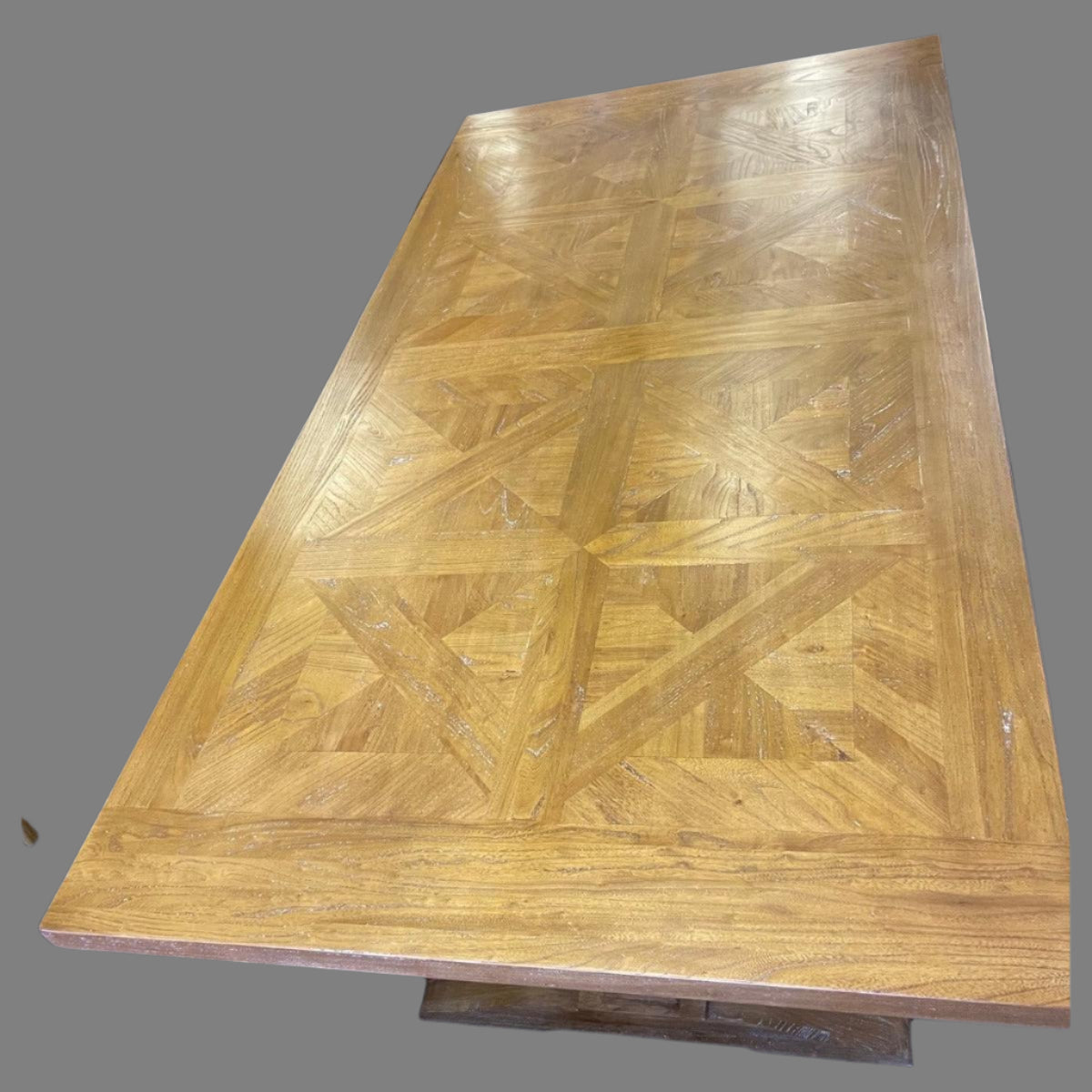 KENSIT HAMPTONS RECYCLED ELM DINING TABLE PARQUETRY TOP 200CM - MyChocolateWood