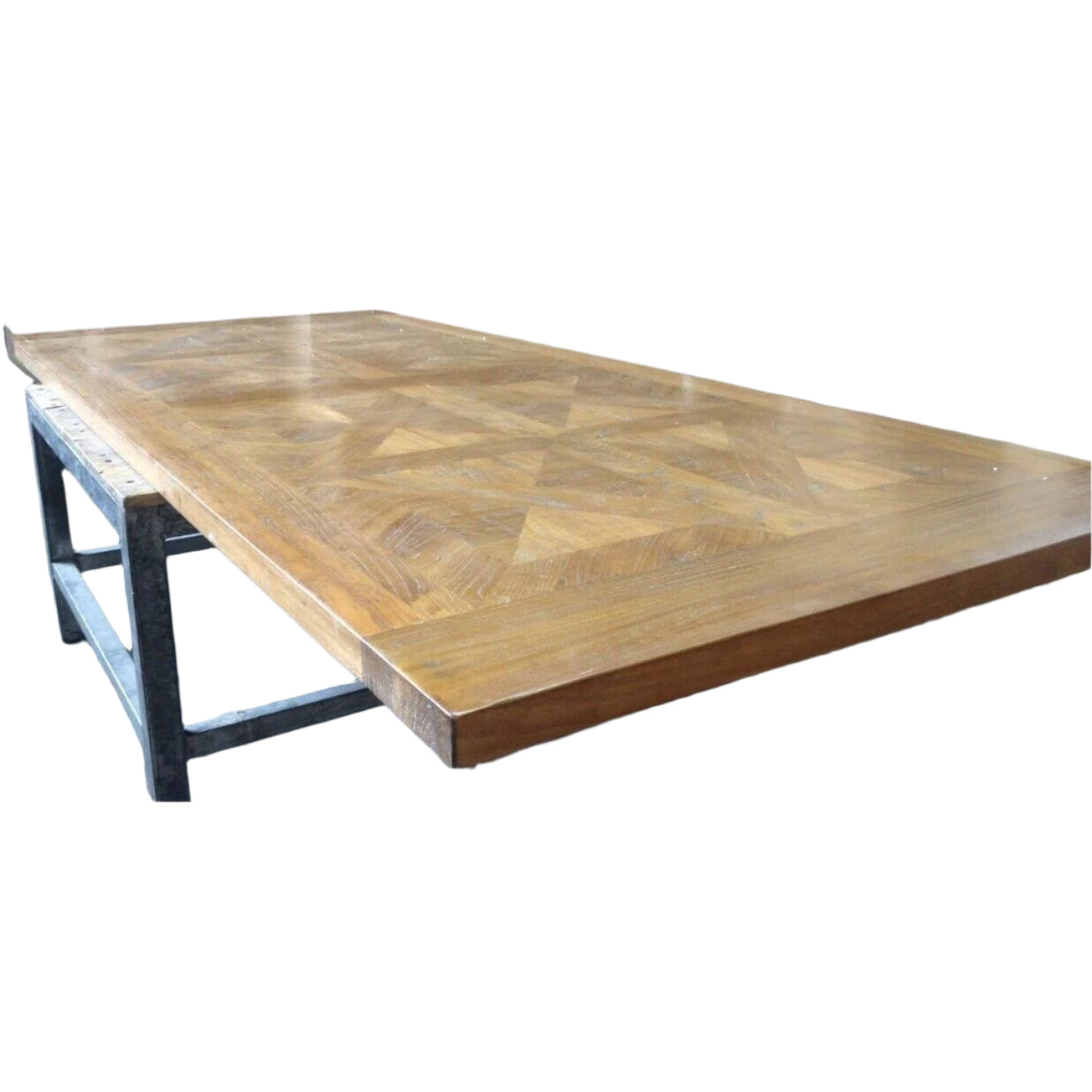 KENSIT HAMPTONS RECYCLED ELM DINING TABLE PARQUETRY TOP 200CM - MyChocolateWood
