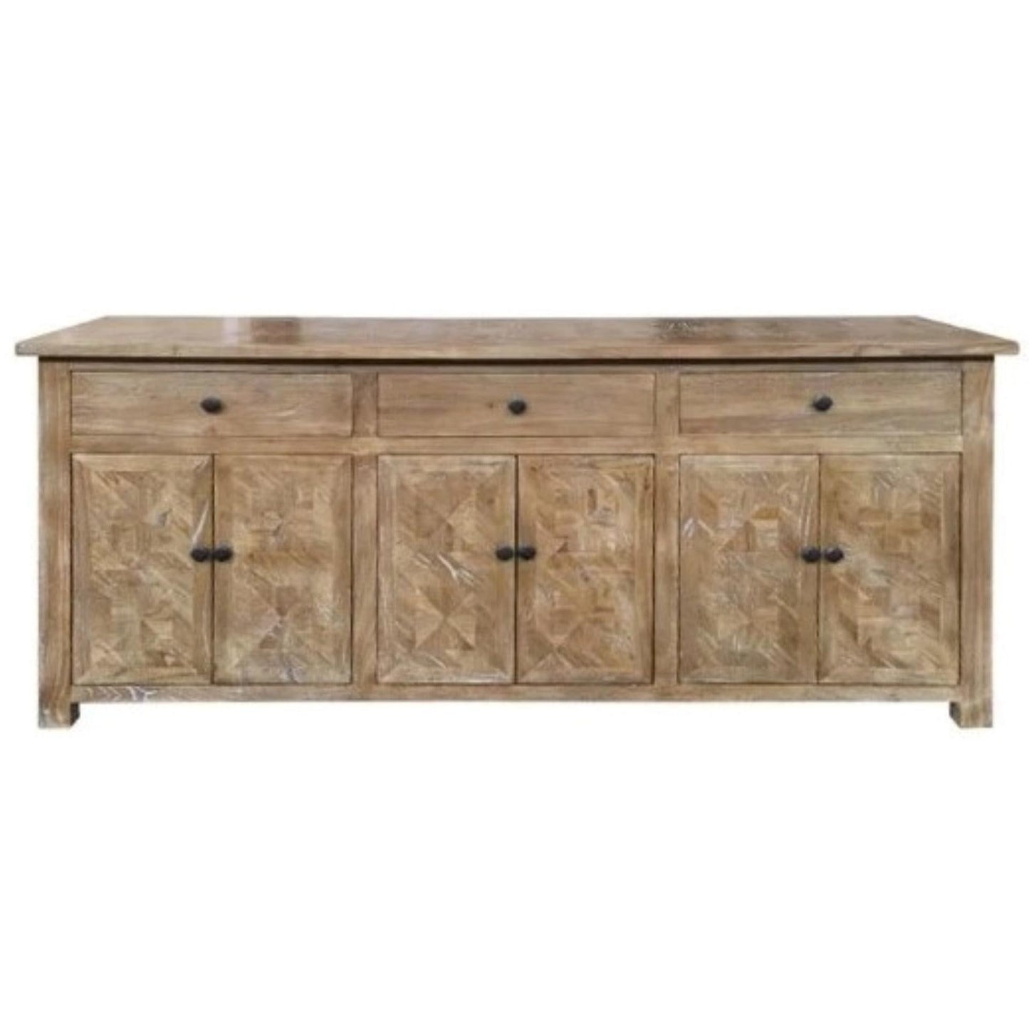 KENSIT HAMPTONS RUSTIC RECYCLED ELM BUFFET/ SIDEBOARD PARQUETRY PATTERN 3 DRAWERS 6 DOORS 200 CM - MyChocolateWood