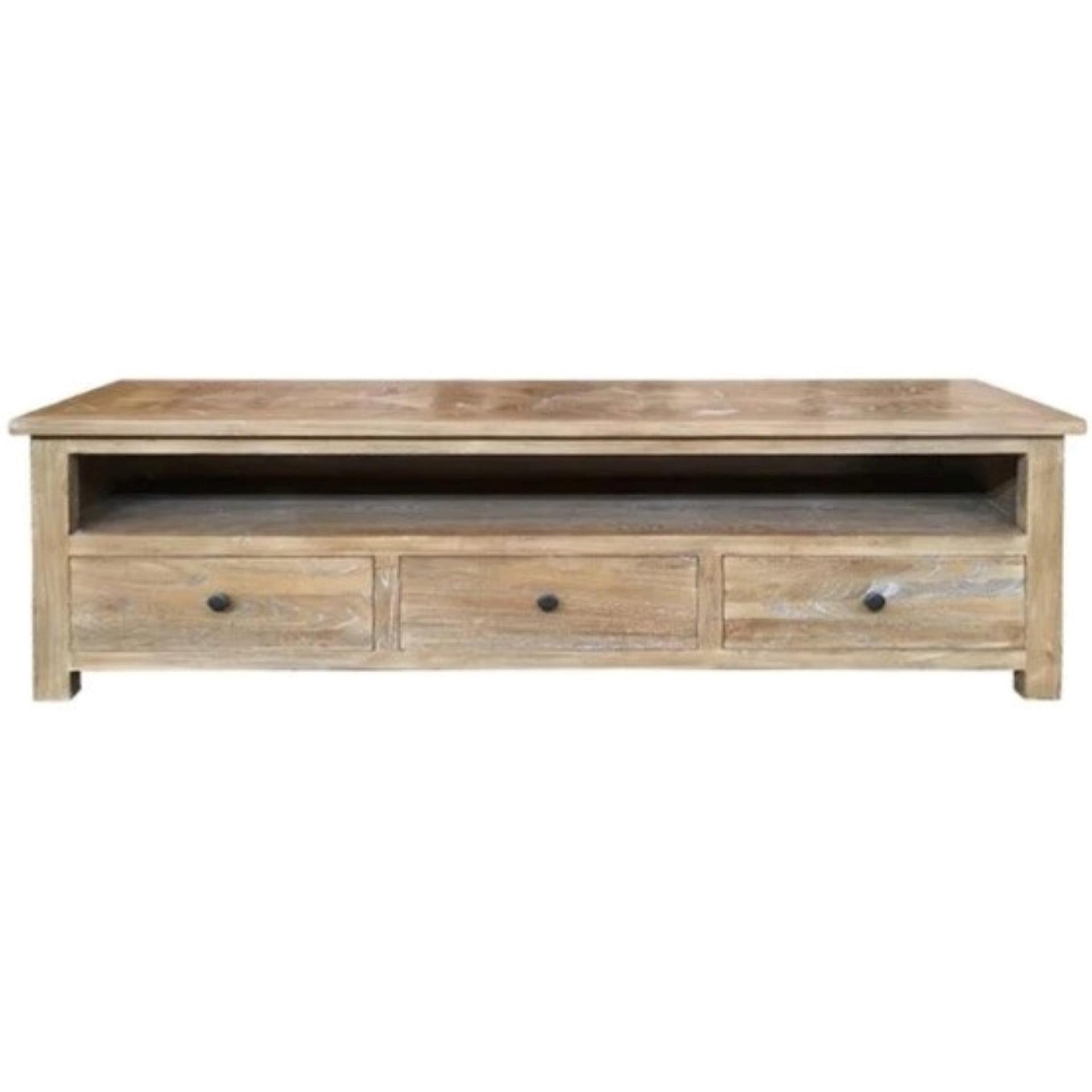 KENSIT HAMPTONS RUSTIC RECYCLED ELM PARQUETRY PATTERN TV ENTERTAINMENT UNIT 3 DRAWERS/SHELF - MyChocolateWood
