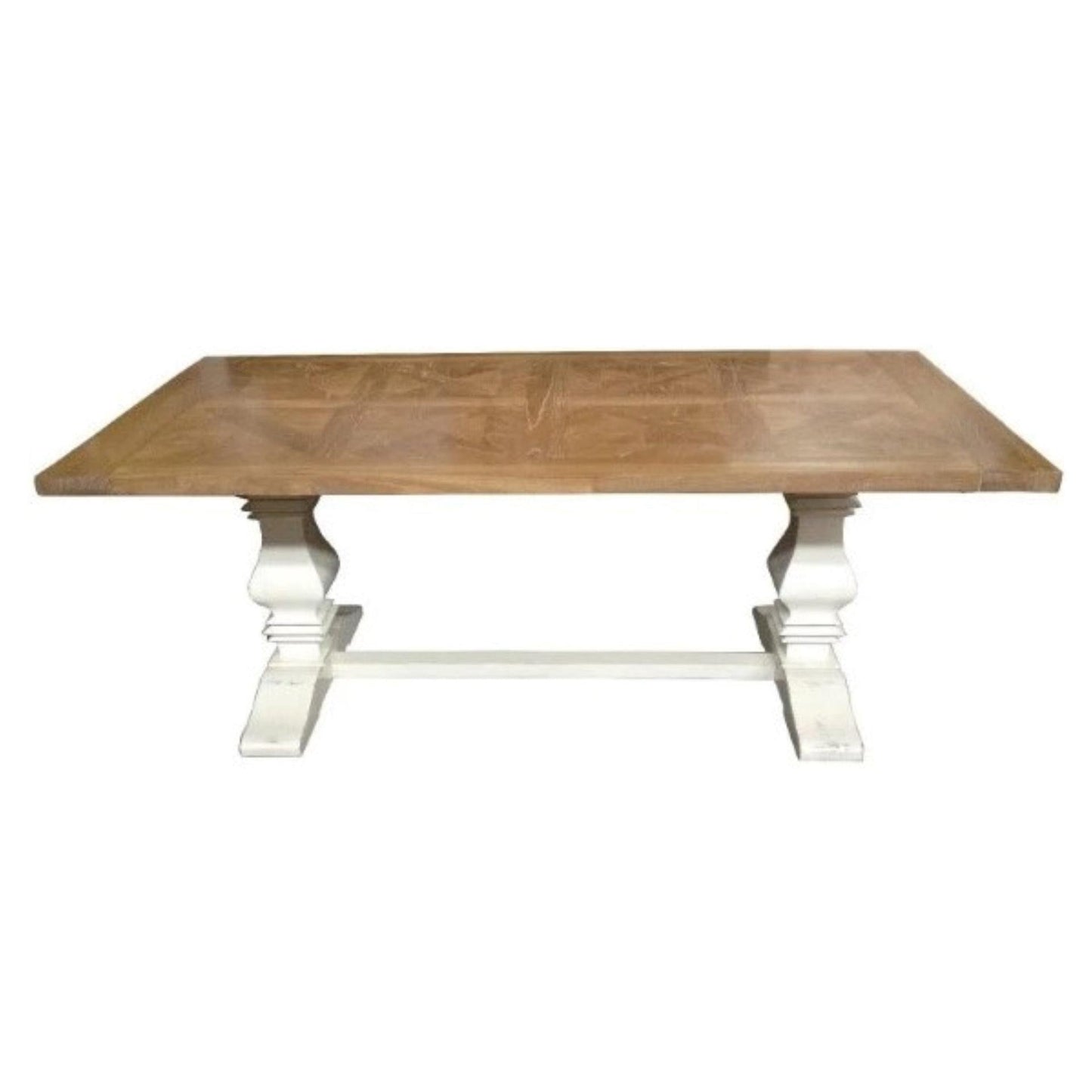 KENSIT RECYCLED ELM DINING TABLE IN 2 TONE FINISH PARQUETRY TOP 245CM - MyChocolateWood