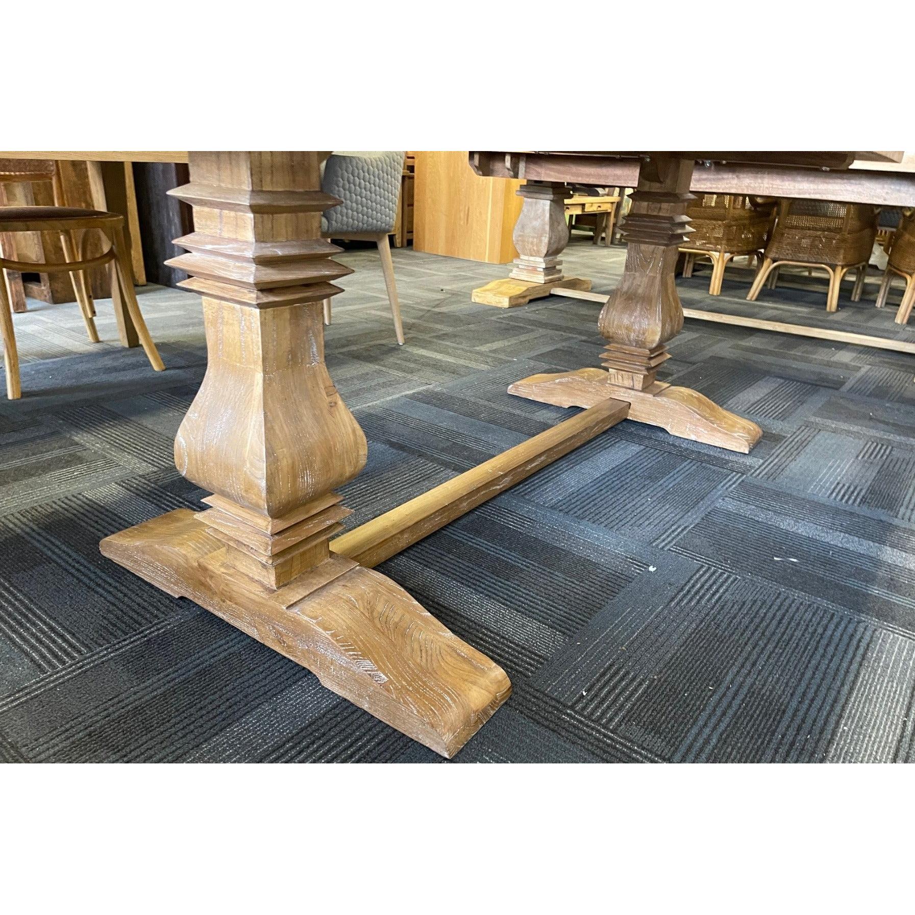 KENSIT RECYCLED ELM DINING TABLE IN 2 TONE FINISH PARQUETRY TOP 245CM - MyChocolateWood