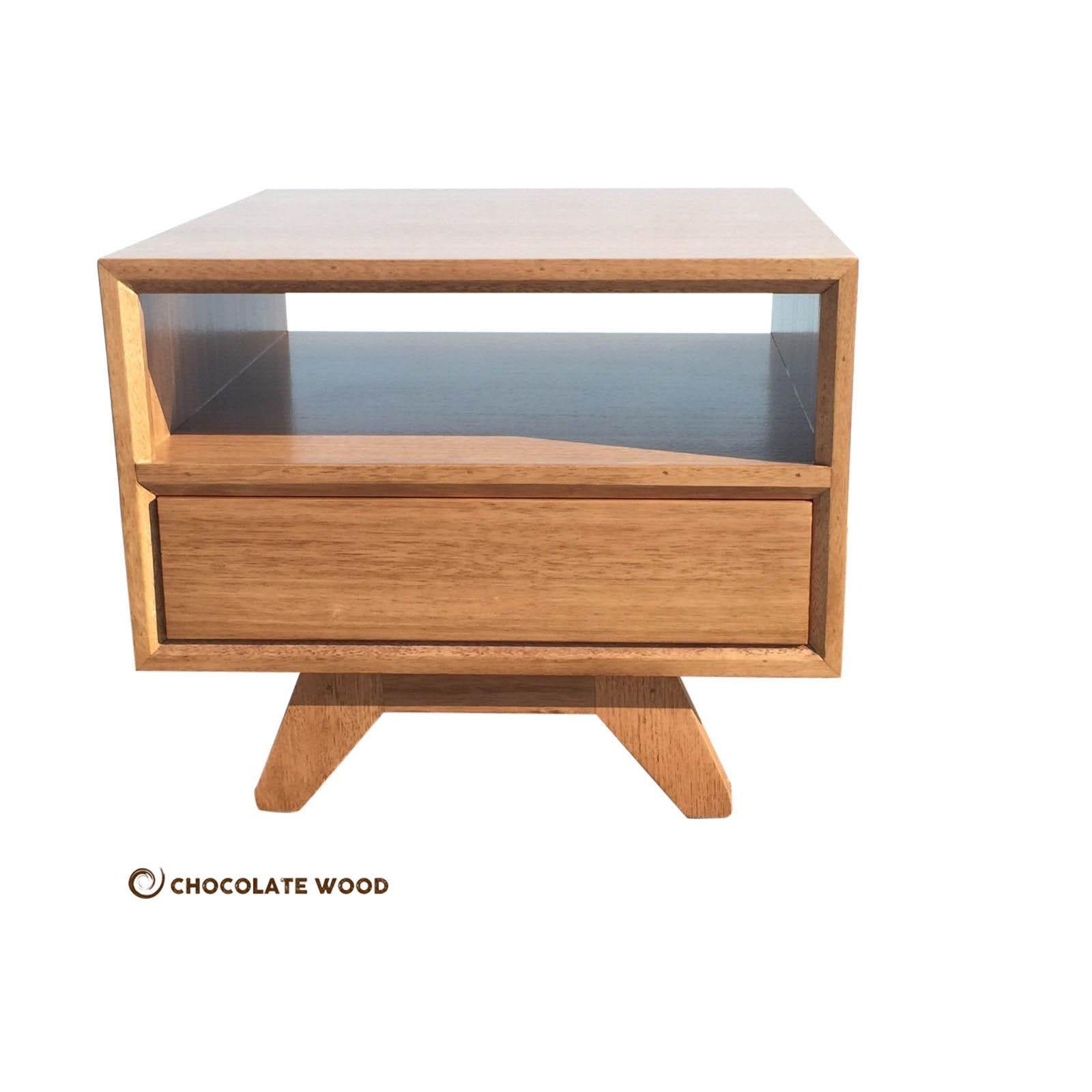 KILLARA 1 DRAWER 1 SHELF TASSIE OAK LAMP TABLE SIDE TABLE IN CLEAR LACQUER MADE TO ORDER - MyChocolateWood