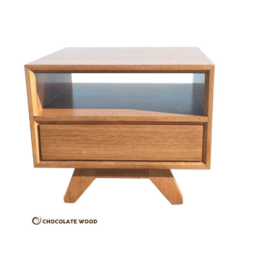 KILLARA 1 DRAWER 1 SHELF TASSIE OAK LAMP TABLE SIDE TABLE IN CLEAR LACQUER MADE TO ORDER - MyChocolateWood