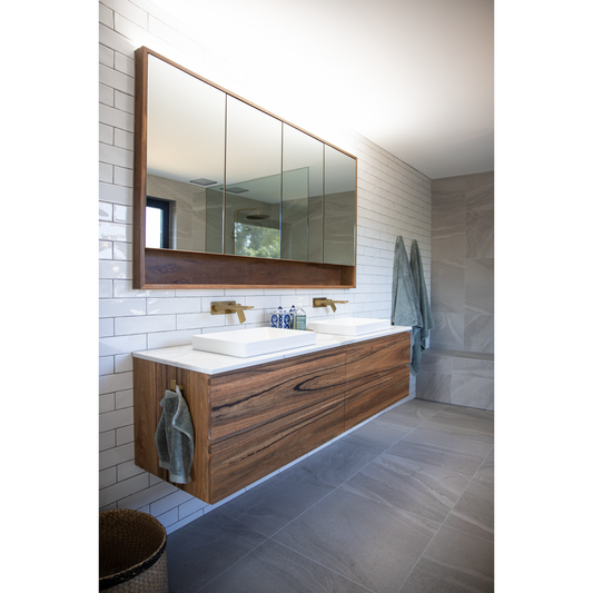 KIMBERLY CUSTOM MADE SOLID SPOTTED GUM VANITY + MIRROR - MyChocolateWood