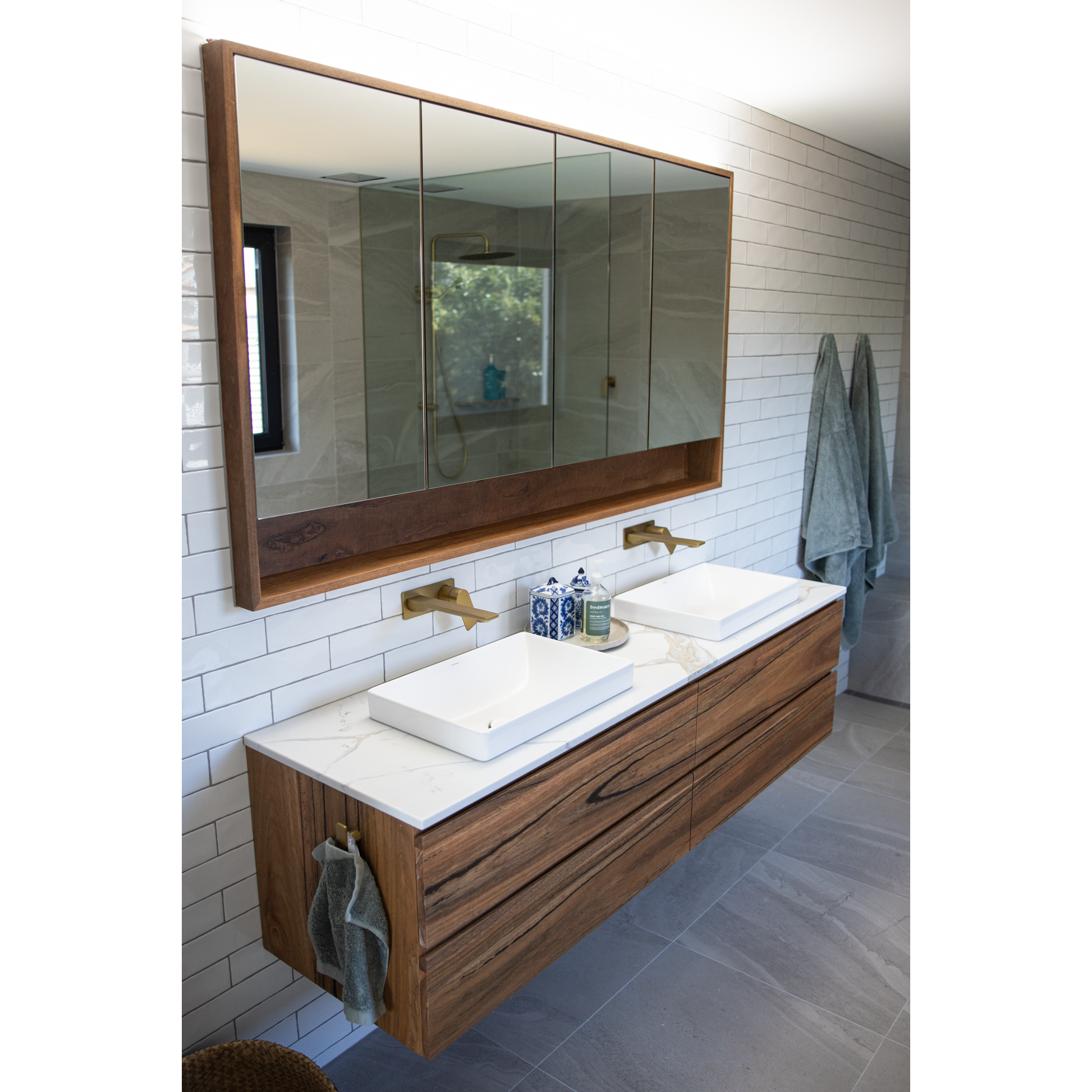 KIMBERLY CUSTOM MADE SOLID SPOTTED GUM VANITY + MIRROR - MyChocolateWood