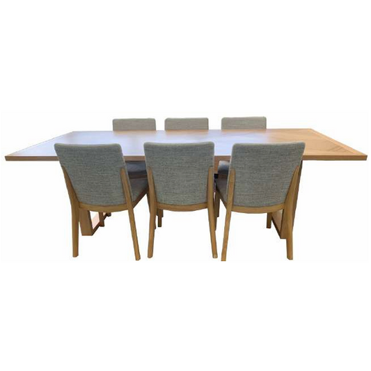 KIPLING MESSMATE TIMBER RECTANGULAR DINING TABLE NATURAL 240CM & 8 KIPLING DINING CHAIRS