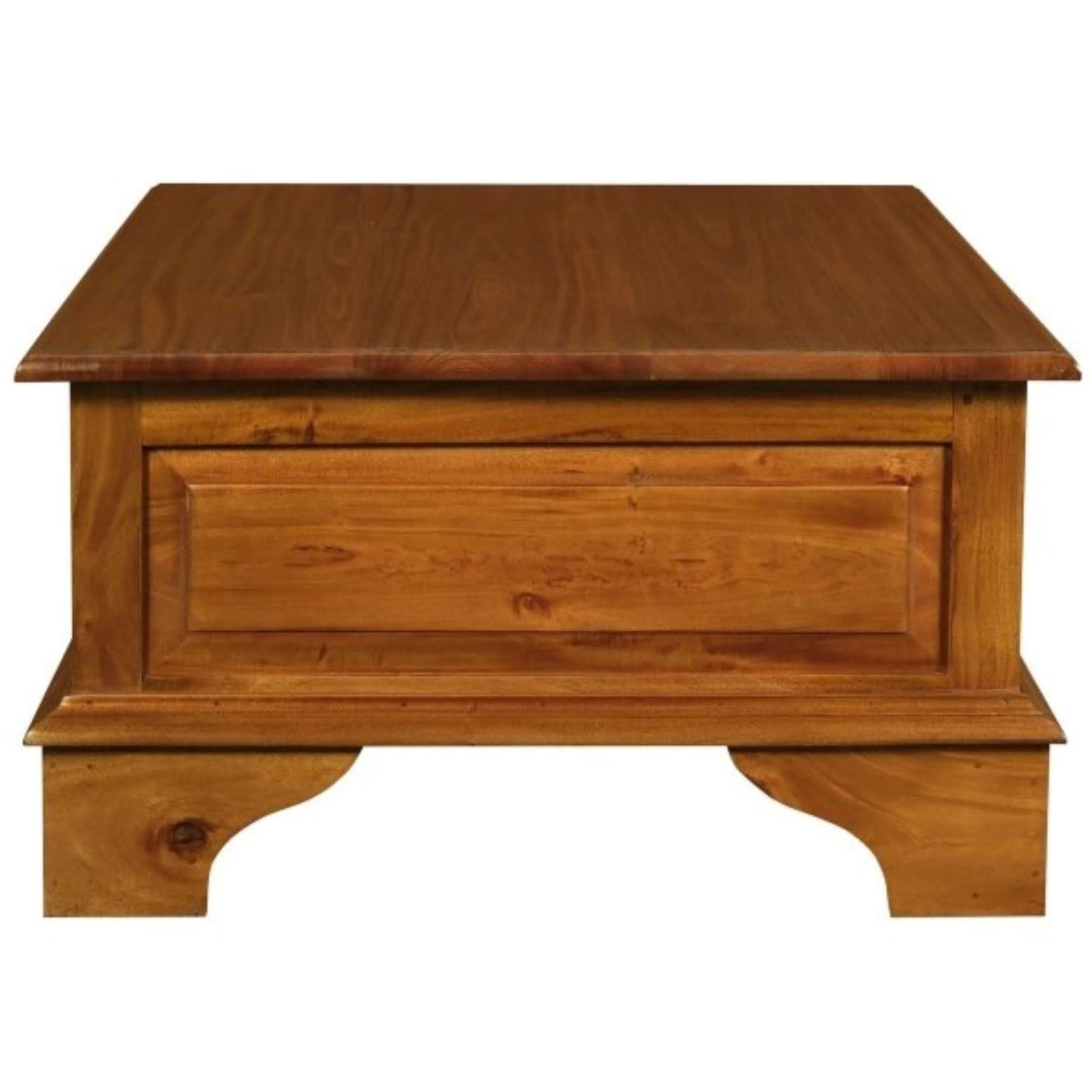 KLEVERSON SOLID MAHOGANY RECTANGULAR COFFEE TABLE - 4 DRAWERS - LIGHT PECAN - MyChocolateWood
