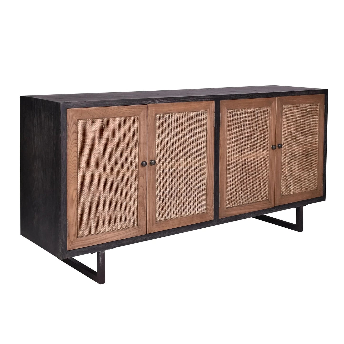 KUMBRIA OAK & RATTAN SANDBLAST SIDEBOARD/BUFFET  BLACK & NATURAL - MyChocolateWood