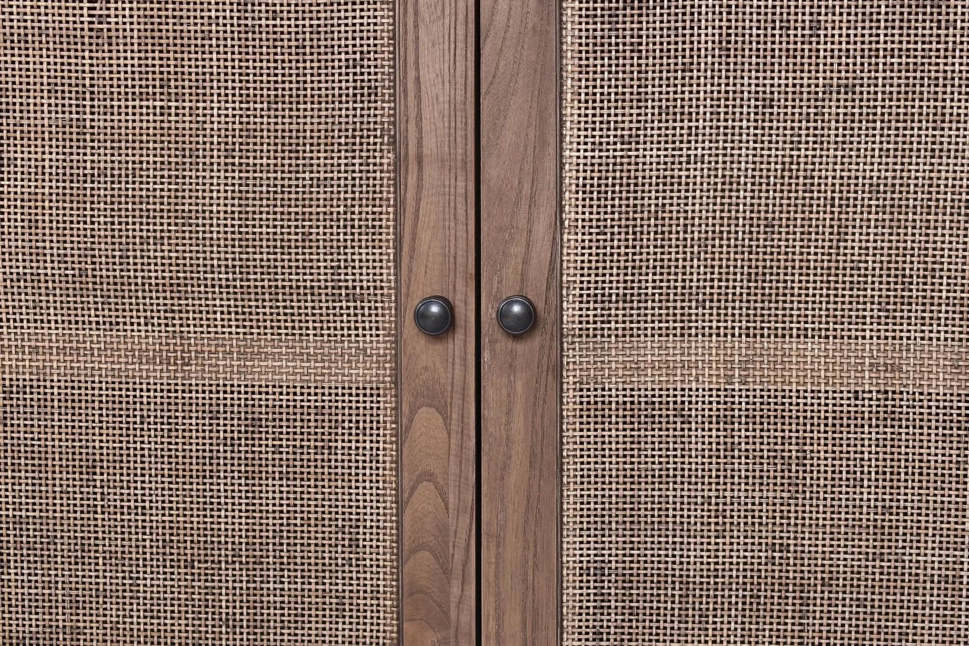 KUMBRIA OAK & RATTAN SANDBLAST SIDEBOARD/BUFFET  BLACK & NATURAL - MyChocolateWood