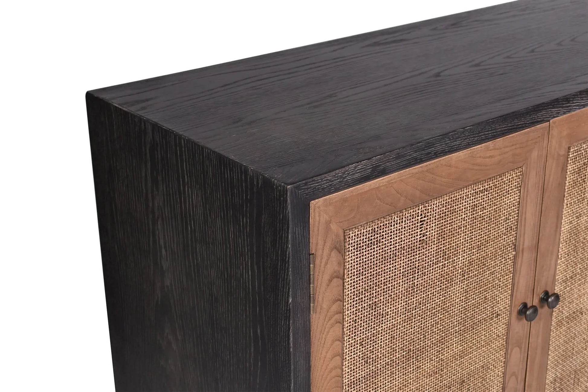 KUMBRIA OAK & RATTAN SANDBLAST SIDEBOARD/BUFFET  BLACK & NATURAL - MyChocolateWood