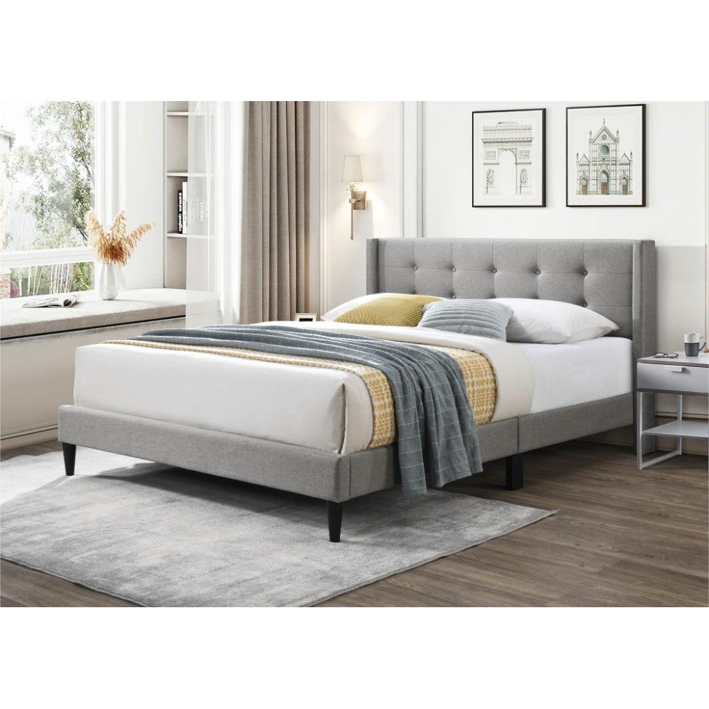 LAING FABRIC QUEEN BED BASE IN MID GREY