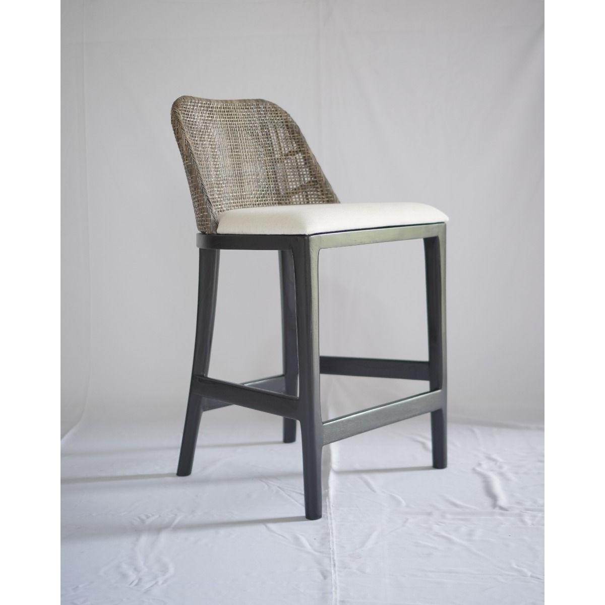 LANCASTER HAMPTONS RATTAN COUNTER STOOL IN PECAN BROWN /BLACK LEGS - MyChocolateWood
