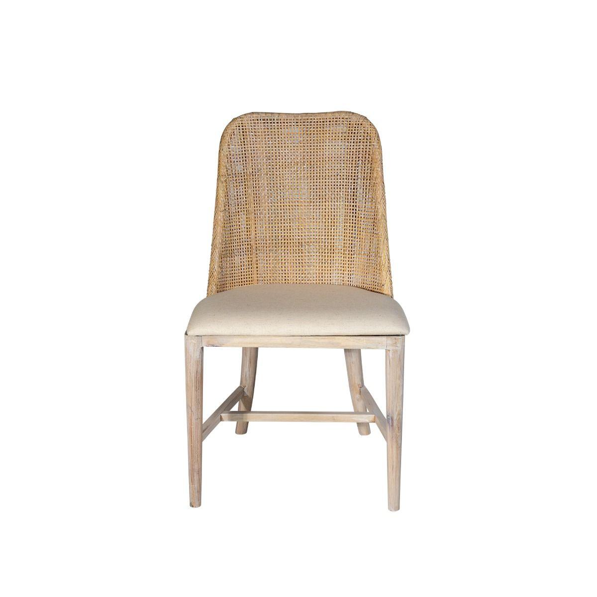 LANCASTER HAMPTONS SOLID MINDI WOOD FRAME RATTAN DINING CHAIR IN WHITEWASH - MyChocolateWood