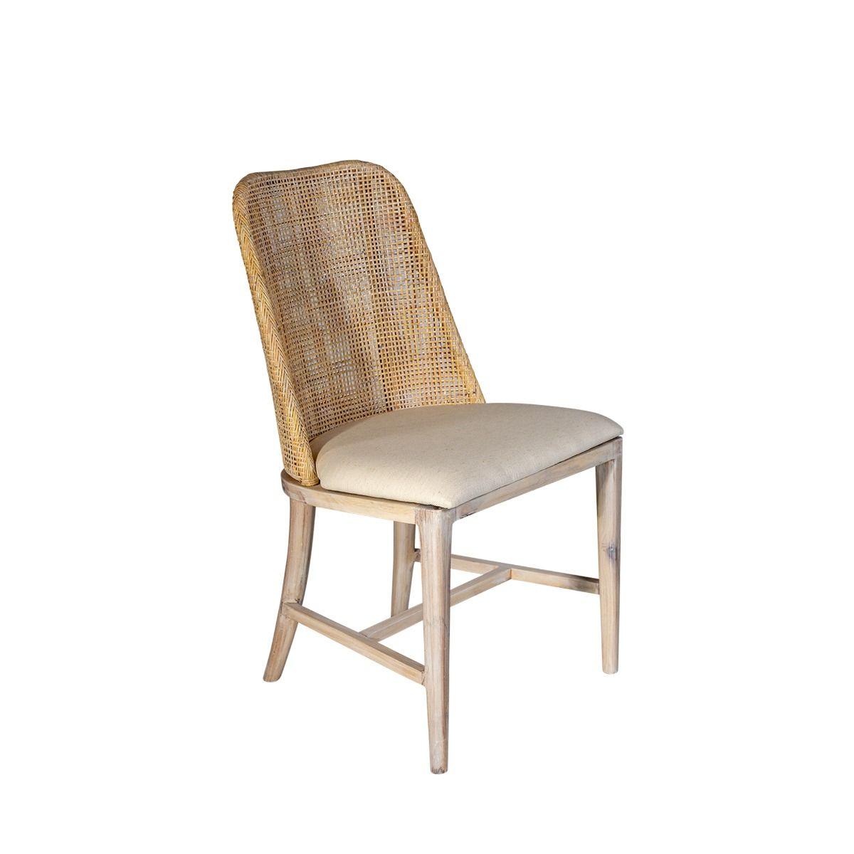 LANCASTER HAMPTONS SOLID MINDI WOOD FRAME RATTAN DINING CHAIR IN WHITEWASH - MyChocolateWood