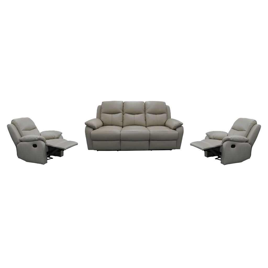 LANCEY PREMIUM LEATHER 3 SEATER RECLINER SOFA + 2-SINGLE MANUAL RECLINER  ARMCHAIRS WHEAT - MyChocolateWood