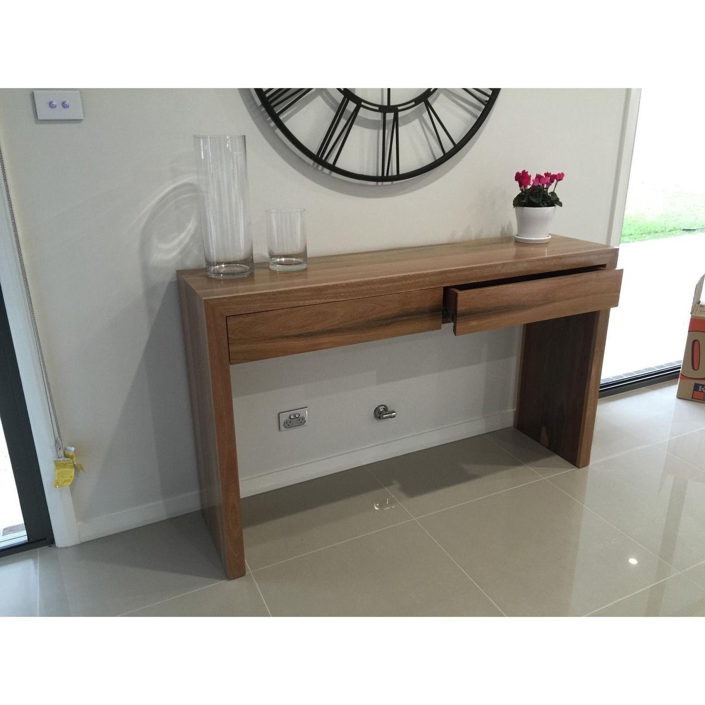 LANNA 2-DRAWER CONSOLE/HALL TABLE - SOLID SPOTTED GUM HARDWOOD TIMBER - MyChocolateWood