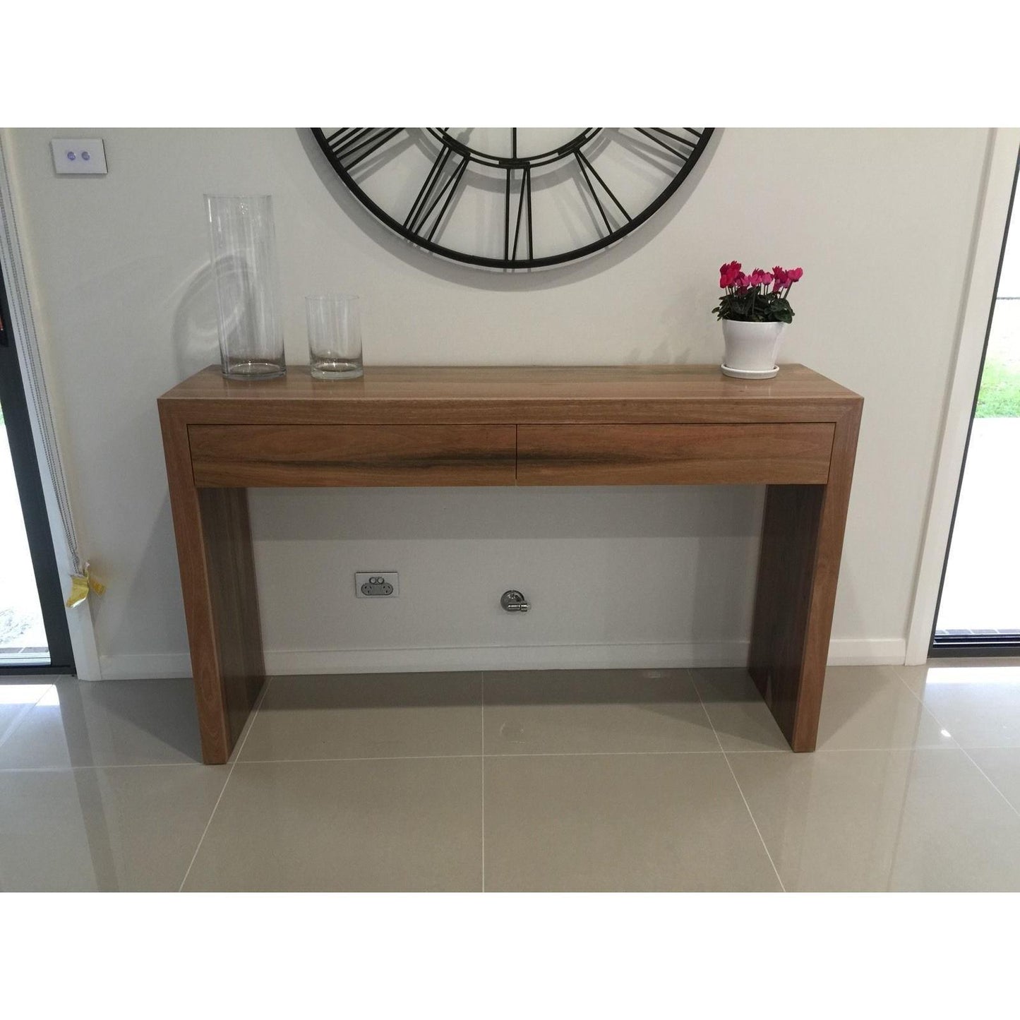 LANNA 2-DRAWER CONSOLE/HALL TABLE - SOLID SPOTTED GUM HARDWOOD TIMBER - MyChocolateWood