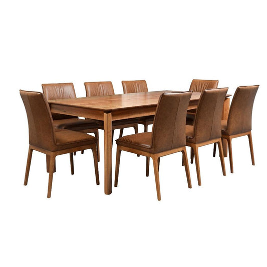 LARISSA SOLID & VENEER MARRI WOOD 9 PIECE DINING SET NATURAL/LIGHT MOCHA DINING TABLE & 8 CHAIRS