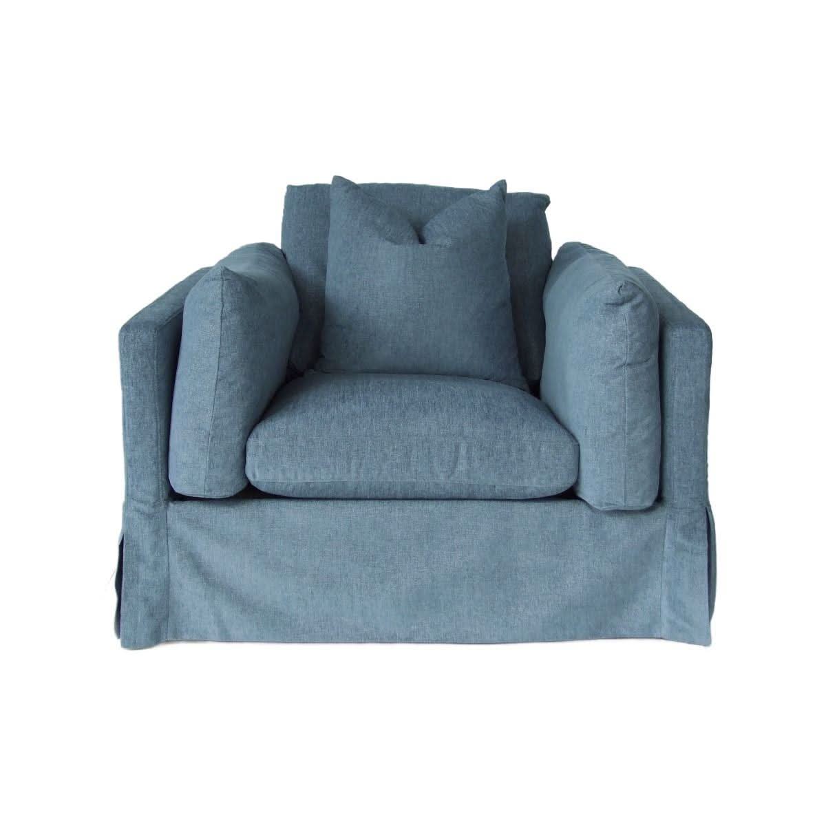 LARK SLIPCOVER CHAIR HAMPTONS STYLE SWIVEL ARMCHAIR IN DEXTER DENIM FABRIC - MyChocolateWood