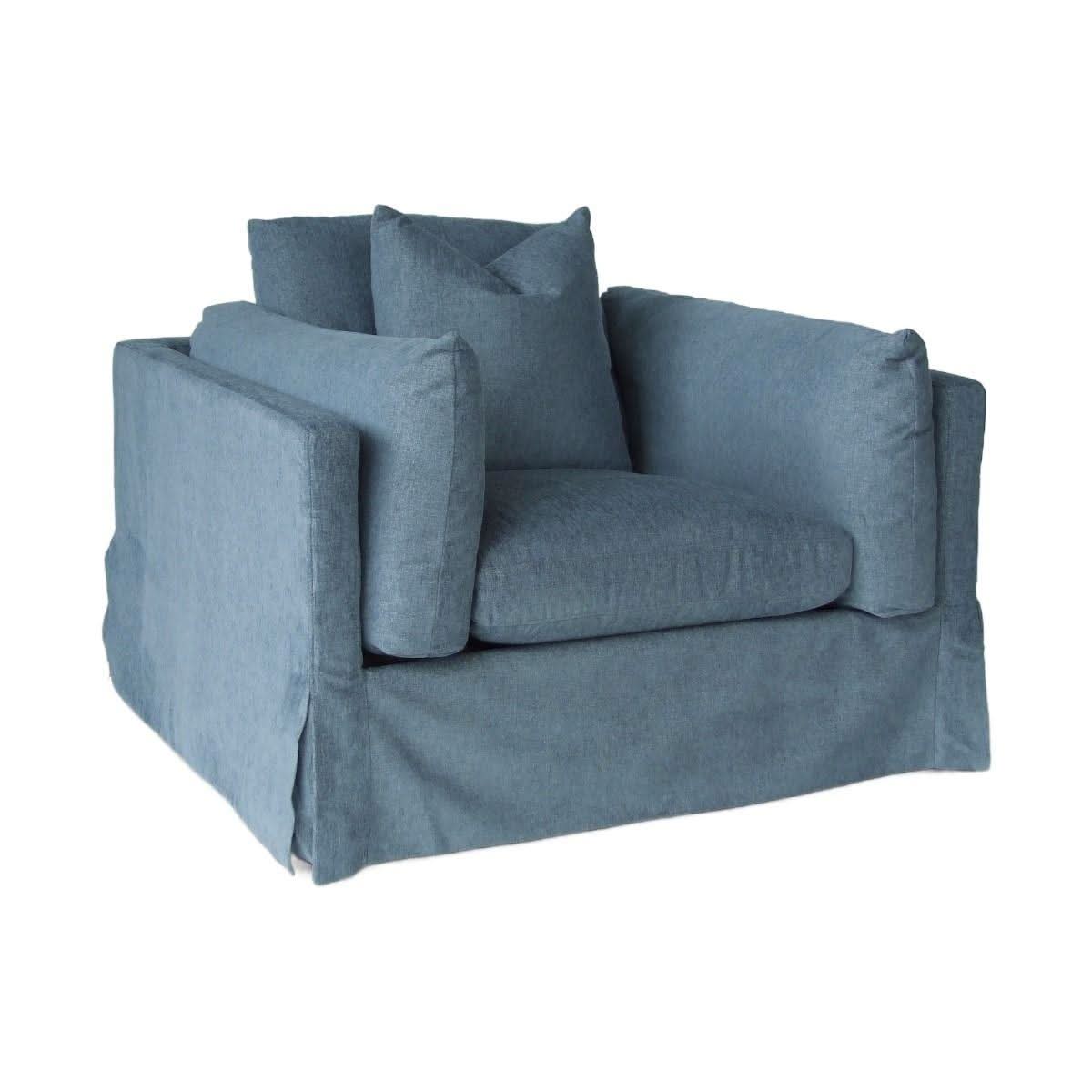 LARK SLIPCOVER CHAIR HAMPTONS STYLE SWIVEL ARMCHAIR IN DEXTER DENIM FABRIC - MyChocolateWood